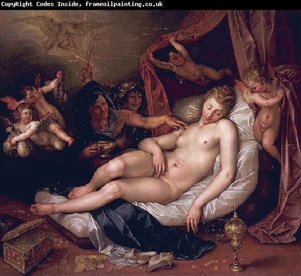 Hendrick Goltzius Sleeping Danae Being Prepared to Receive Jupiter